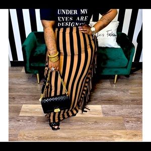 New Mocha/Carmel and black striped fringe skirt